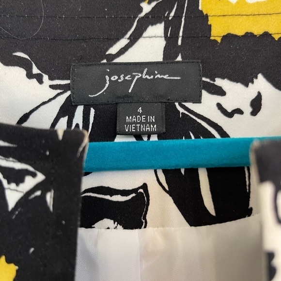 Josephine Black White Yellow Floral Jacket 3/4 Sleeve Size 4 - Picture 7 of 9